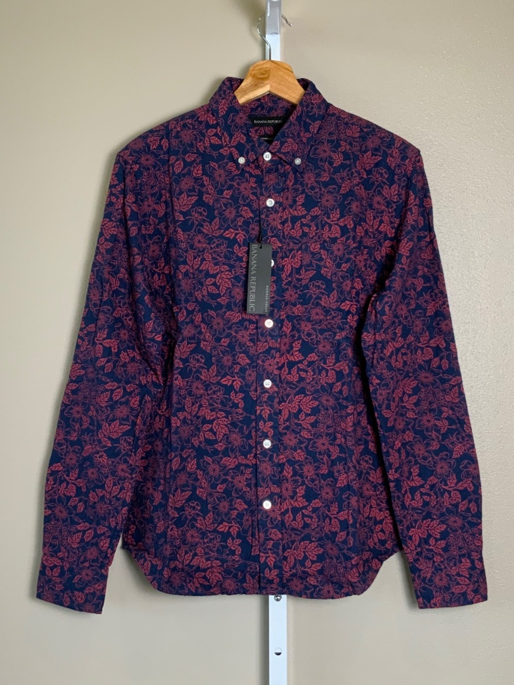 Banana Republic Untucked Slim Fit Double Weave Floral Button Down Oxford Shirt